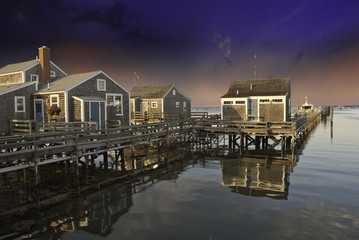 Homes over Water in Nantucket at Sunset, Massachusetts