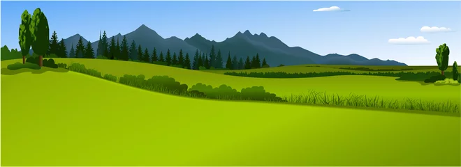 Türaufkleber Hellgrün Grüne Landschaft mit Bergen