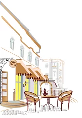 Wall murals Drawn Street cafe Sery of street cafes