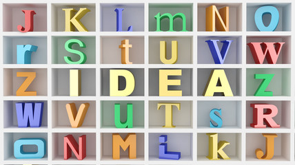 Word idea and letters on white isolated background
