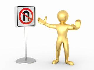 men with No U Turn road sign