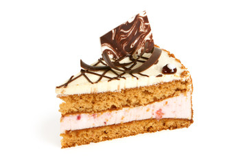 Slice of cream cake with chocolate
