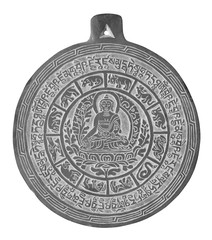 Isolated on white Medicine Buddha and his mantra carved in stone
