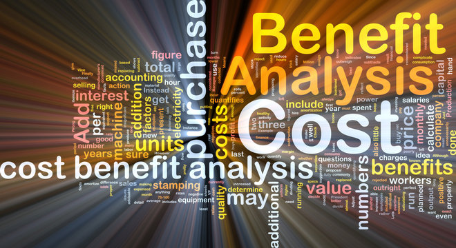 Cost benefit analysis background concept glowing