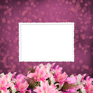 Grunge paper for invitation or congratulations with a bouquet of