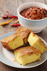 Chili dish with corn bread