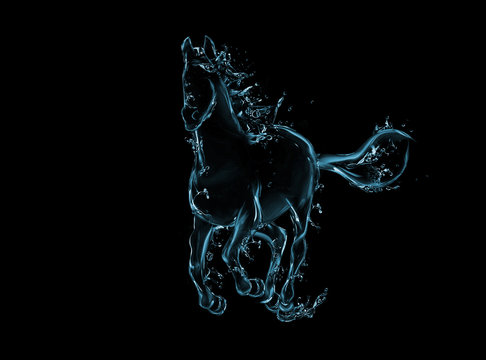 Galloping horse liquid artwork on black
