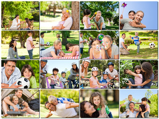 Montage of young adults having fun with their children