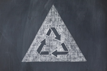 Recycle symbol on a white background on a blackboard