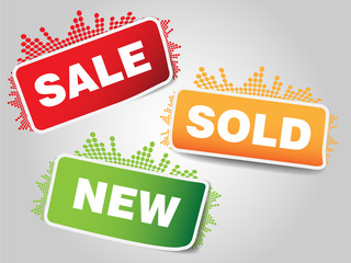 Three types of sale tags with small music bar