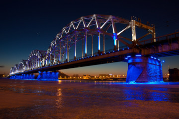 Railway bridge at night