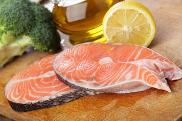 Raw salmon steaks