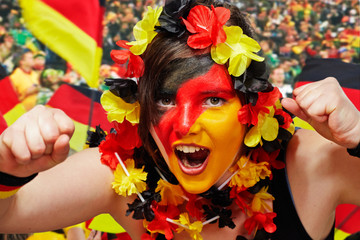 german female teenager soccer fan - obrazy, fototapety, plakaty
