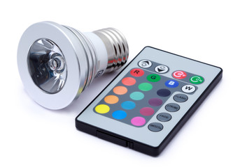Multi colour LED light bulb and remote control with some several