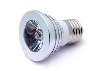 Multi color LED light bulb isolated on white background