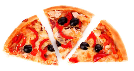 Pizza with olives and tomatoes closeup