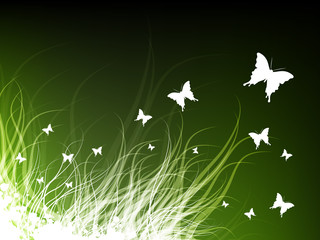 abstract green background with butterflies