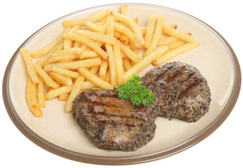 Peppered Beef Steaks & Fries