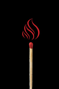 Match on fire, A drawing flame on a real match.