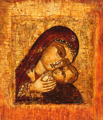 Old icon of Mother of God - obrazy, fototapety, plakaty