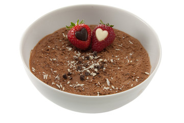 Strawberries on chocolate mousse with chocolate
