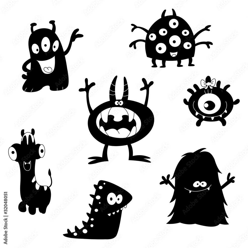 Poster Cute monsters silhouettes