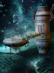 Zielona planeta ze stacją kosmiczną © Obsidian Fantasy