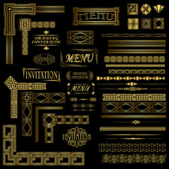 Decorative gold menu and invitation border elements