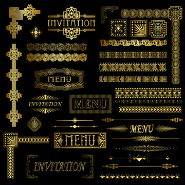 Decorative gold menu and invitation border elements