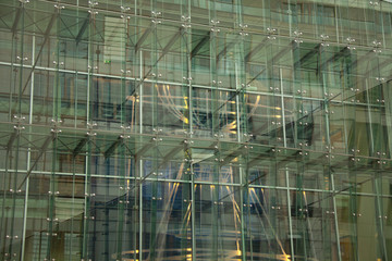 Steel and glass facade of the building