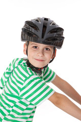 Boy bicyclist with helmet