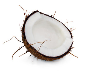 half a coconut,  on a white