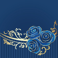 Vintage blue roses card with gold decoration