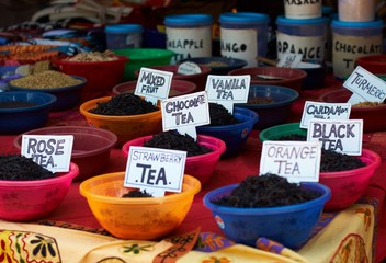 Different tea tastes at Indian street market.