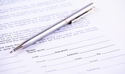 Model release and pen close up