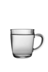 Glass cup with water on white background