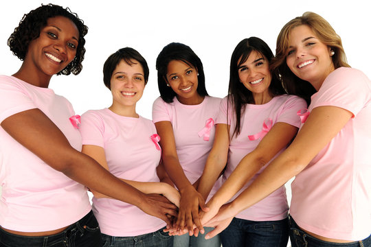 women with breast cancer awareness ribbon