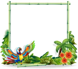 Wall murals Draw Pappagallo Ara sfondo Bambù-Macaw Parrot Bamboo Background