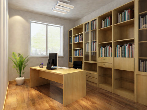 3d render interior of luxury classic study room