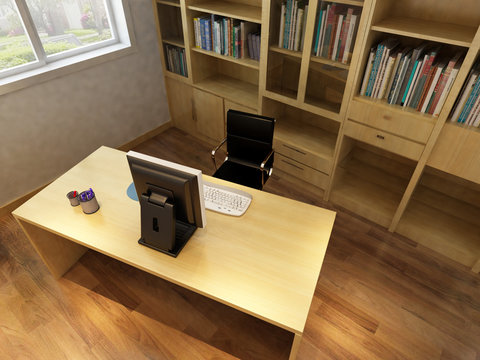 3d Render Interior Of Luxury Classic Study Room