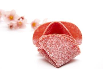 Salami mit Blütenzweig