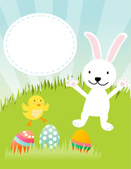 Easter bunny, chicken and eggs