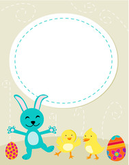Obraz na płótnie Canvas Cute Easter bunny, chicken and eggs