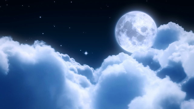 Flight over the moonlight clouds - loopable