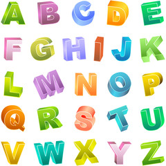 Colored 3d alphabet. Vector set.