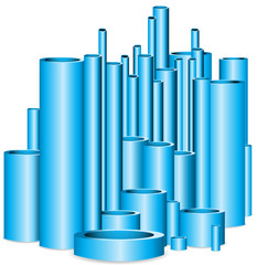 set of blue PVC pipe line isolated on white background