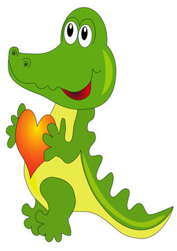 merry green crocodile keeps heart