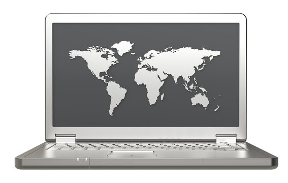 Laptop with a world map