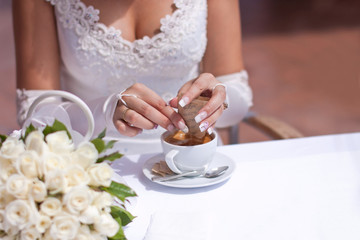 bride is making a coffee