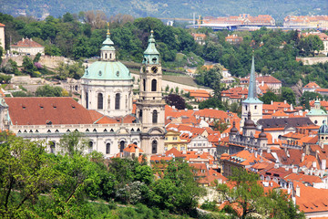 Spring Prague St. Nicholas' Cathedral with the green Nature